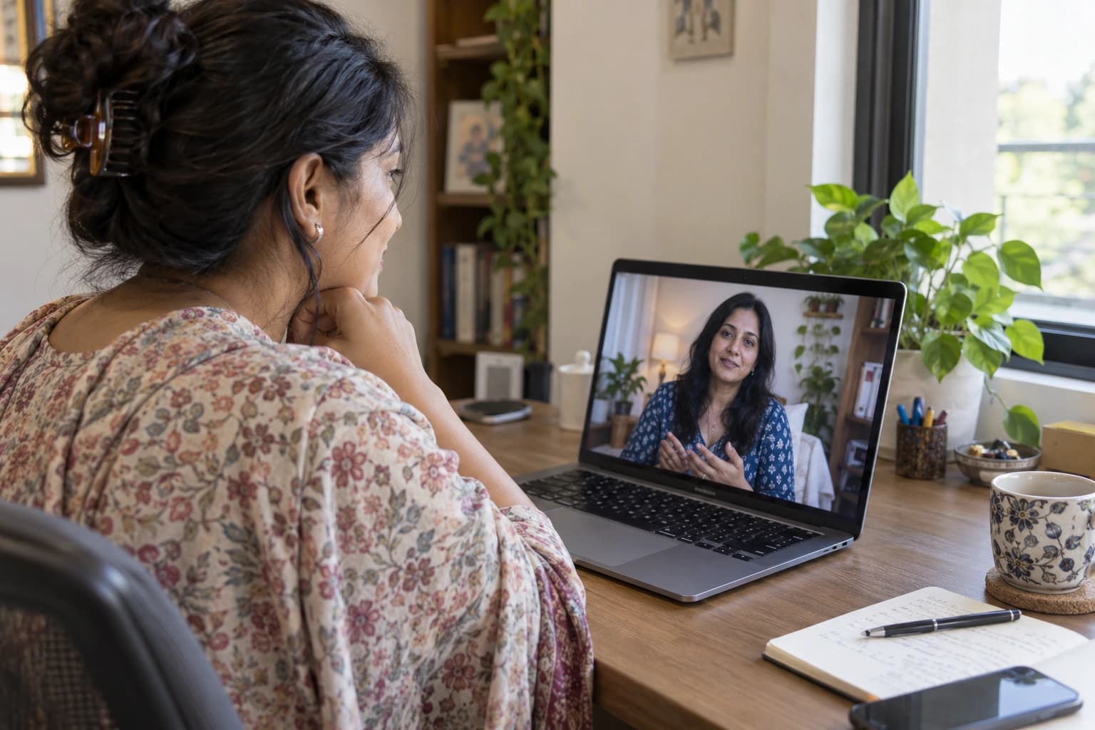 Illustrative photograph of a woman attending a private online counselling session