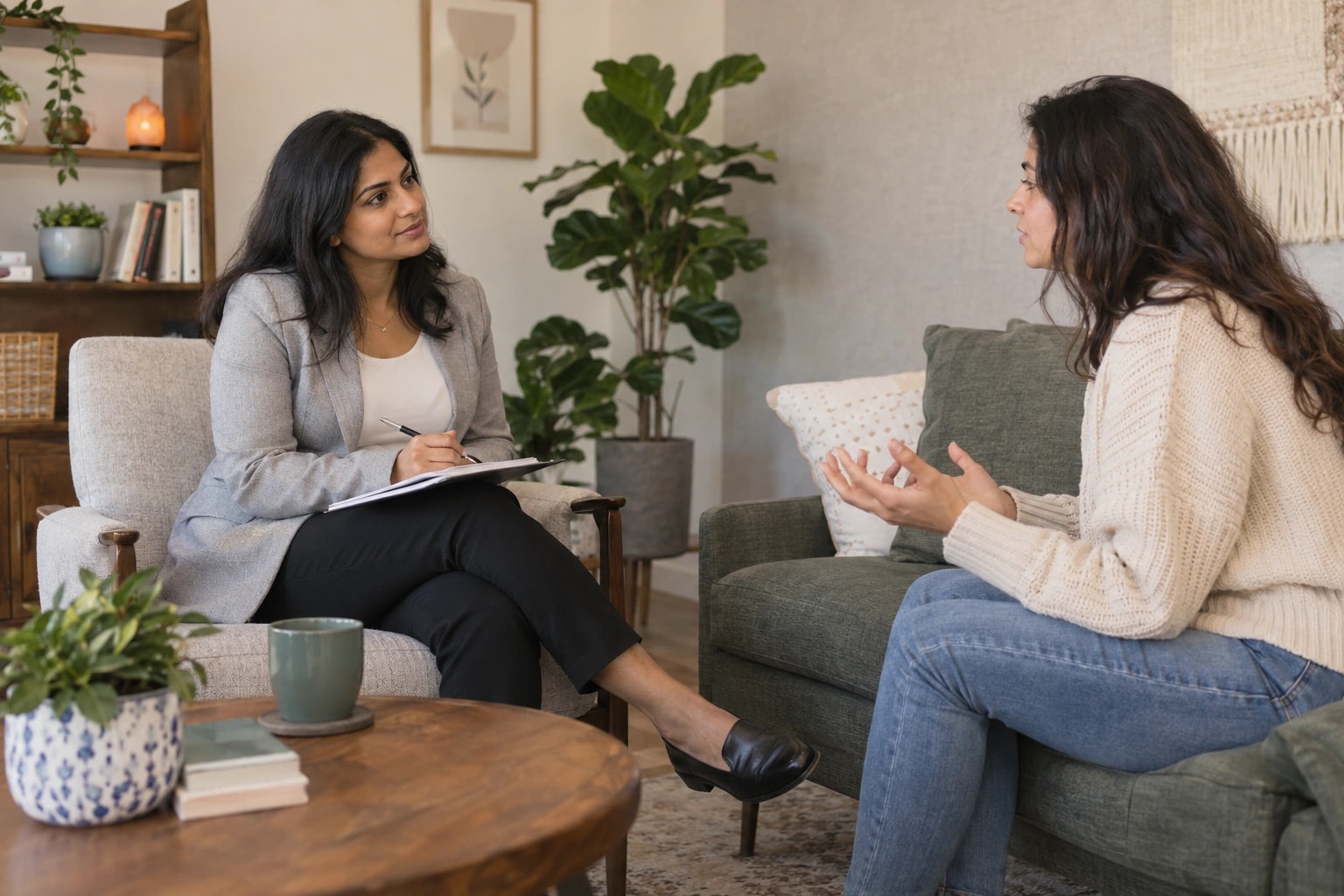 Illustrative photograph of a private counselling discussion