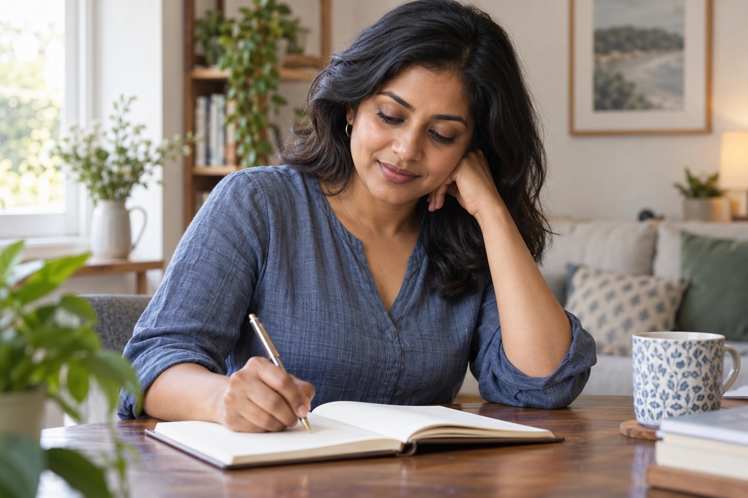 Illustrative photograph of an adult writing in a personal journal