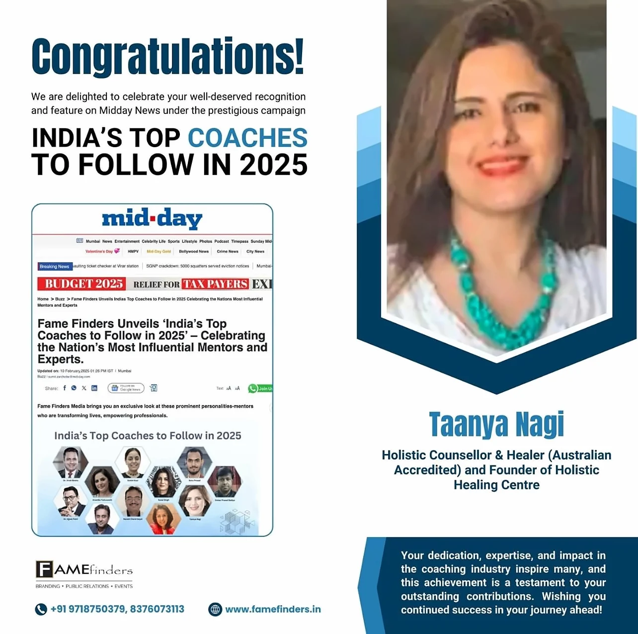 mid-day feature naming Taanya Nagi among India's top coaches to follow in 2025